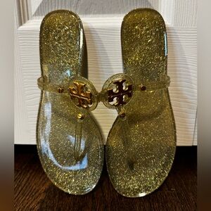 Tory Burch Mini Miller Jelly Sandal, green/gold, size 7M
